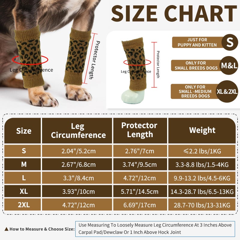 ROZKITCH Dog Leg Wound Cover, 2PCS Front Leg and 2PCS Back Leg Knee, Dog Elbow Wrap, Dog Leg Warmer Wrap Protector, Pet Elastic Knitted Breathable Protective Socks Khaki XL - Image 4